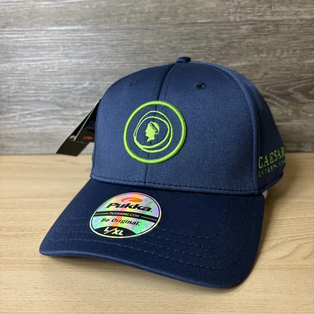 Caesars Entertainment Hat Cap Fitted L XL Blue Tech Fabric Embroidered Mens New